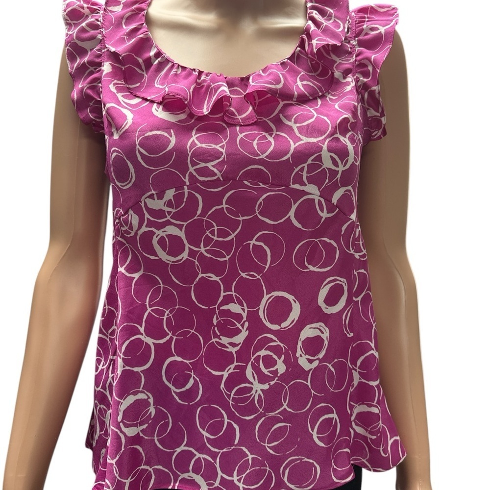 Banana Republic- EC - Pink Ruffle Sleeve Circle Print Blouse